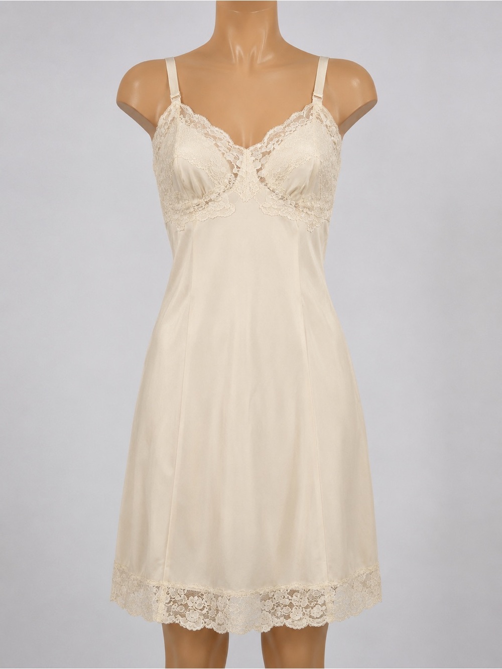 Vintage 70s Mister Maid Full Slip Nylon Lace Ivory Size 32 Union Made USA